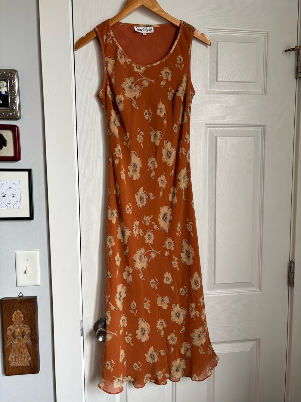 Vintage 90s 100% Silk Lined Autumn Floral Ann Clancy Sleeveless Dress